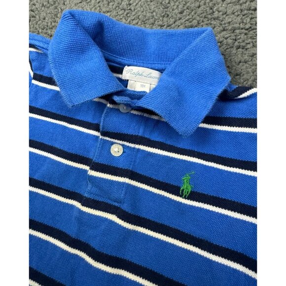 Ralph Lauren Baby Boys 18M Blue & White Striped Polo Shirt 100% Cotton - Picture 3 of 6